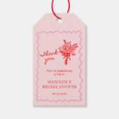咲き誇る愛 赤とピンクのウェディングシャワー歓迎 ギフトタグ (正面)