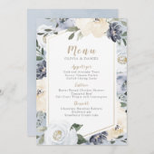 咲き誇る植物のダスティーブルーの花のウェディングメニュー メニュー (正面/裏面)