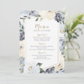 咲き誇る植物のダスティーブルーの花のウェディングメニュー メニュー (スタンド正面)
