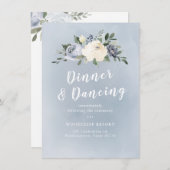 咲き誇る植物のダスティーブルーの花の歓迎 招待状 (正面/裏面)