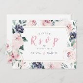 咲き誇る植物の優しいピンクの花の結婚式の出欠確認 インビテーションポストカード (正面/裏面)