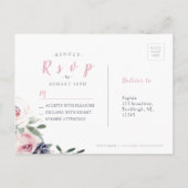 咲き誇る植物の優しいピンクの花の結婚式の出欠確認 インビテーションポストカード (裏面)