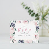 咲き誇る植物の優しいピンクの花の結婚式の出欠確認 インビテーションポストカード (スタンド正面)