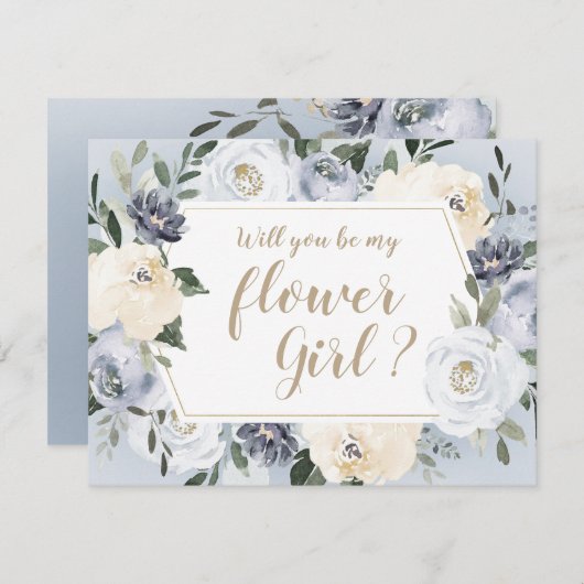咲き誇る植物の灰色 あなたは私のフラワーガールになってくれる? 招待状 (正面/裏面)