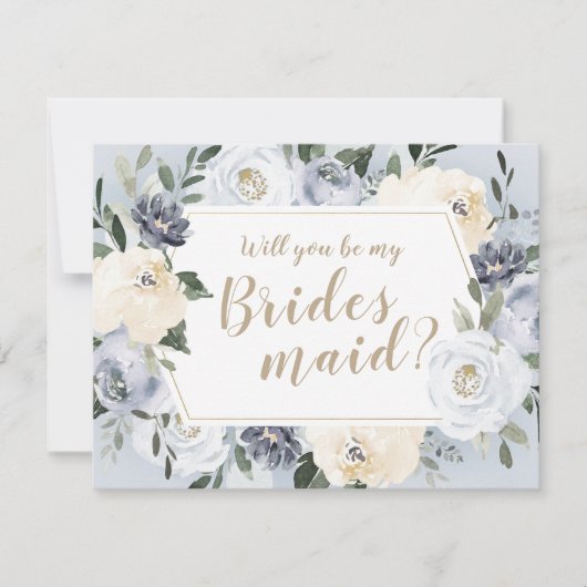 咲き誇る植物の灰色　私のウェディングパーティーになってくれますか 招待状 (正面)