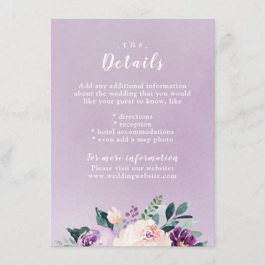 咲き誇る植物の花をあしらったウェディングカード エンクロージャーカード (正面)