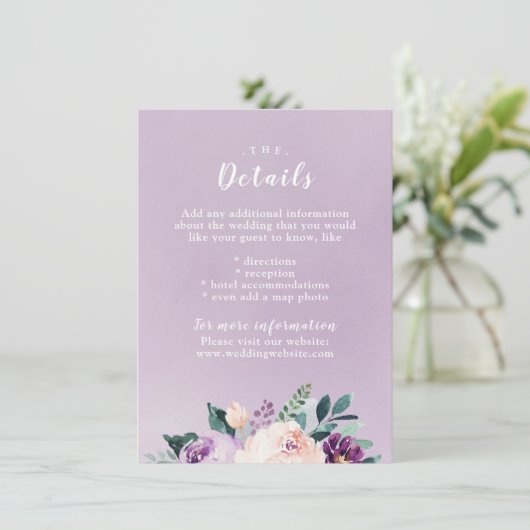 咲き誇る植物の花を飾ったウェディングカード エンクロージャーカード (スタンド正面)