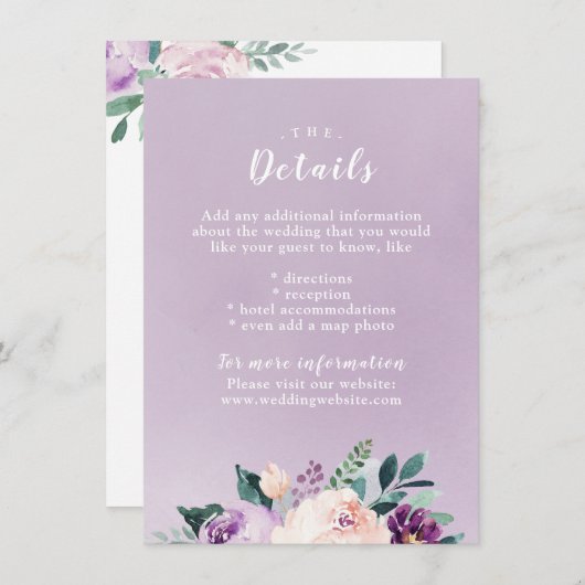 咲き誇る植物の花を飾ったウェディングカード エンクロージャーカード (正面/裏面)