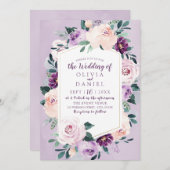 咲き誇る植物学的な紫の花の幾何学的な結婚式 招待状 (正面/裏面)