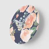 咲き誇る歓喜 |ピーチ&ブルーバラ&ポピー ラウンド壁時計 (傾斜)