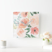 咲き誇る歓喜 | Pastel Peach スクエア壁時計 (ホーム)