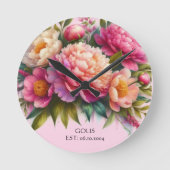 咲き誇る牡丹の新しい家の花の壁掛け時計 ラウンド壁時計 (正面)