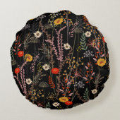 咲き誇る牧草地の花柄 ラウンドクッション (裏面)