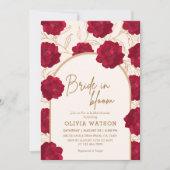 咲き誇る花嫁のブライダルシャワー（バラとゴールドの花のモチーフ） 招待状 (正面)