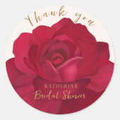 咲き誇る花嫁のローズとゴールドの花のブライダルシャワー ラウンドシール (正面)