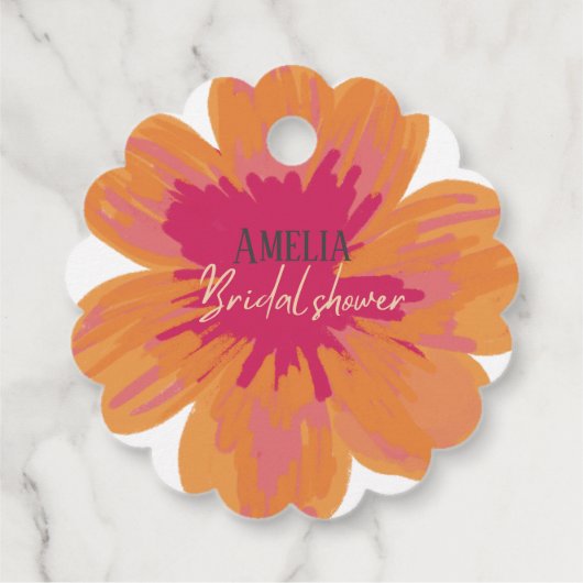 咲き誇る花嫁 ピンクの花のブライダルシャワー フェイバータグ (裏面)