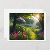 咲き誇る草原にワイルドフラワーの配列を見せる ポストカード (正面/裏面)