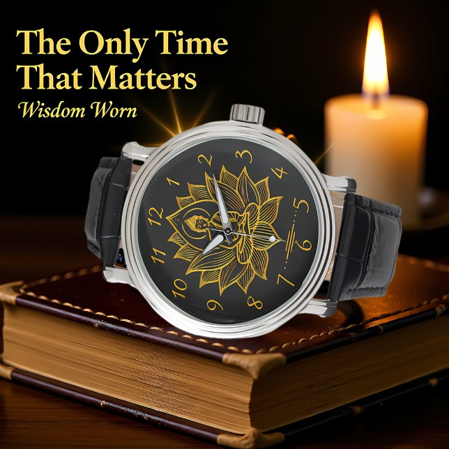 咲き誇る蓮の花に囲まれた黄金の仏像 腕時計 (クリエイターアップロード済み)