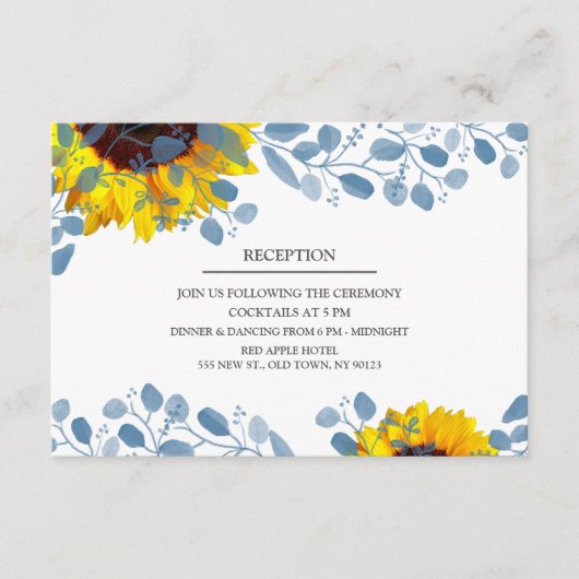 咲き誇る青い植物の結婚式の招待状 エンクロージャーカード (正面)