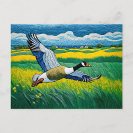 咲き誇る飛んでいる草地に咲く野鳥 シーズンポストカード