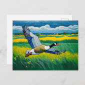 咲き誇る飛んでいる草地に咲く野鳥 シーズンポストカード (正面/裏面)