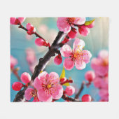 咲くさくらんぼの春 フリースブランケット (正面(横))