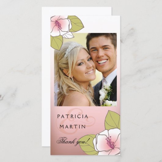 咲くさくらんぼの花写真ありがとうピンク サンキューカード (正面/裏面)