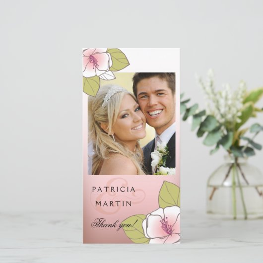 咲くさくらんぼの花写真ありがとうピンク サンキューカード (スタンド正面)