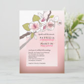 咲くさくらんぼの花結婚のピンク 招待状 (スタンド正面)