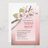 咲くさくらんぼの花結婚のピンク 招待状 (正面/裏面)