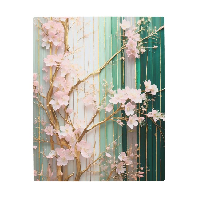 咲くさくらんぼ花の壁 メタルプリント (正面)