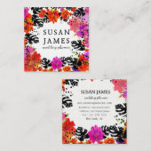咲くはっきりしたな熱帯水彩画のトレンディーの花柄 スクエア名刺 (正面/裏面)