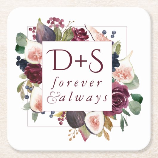 咲くイチジク | Moody 素朴 Monogramリース スクエアペーパーコースター (正面)