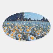 咲くカモミールの畑 楕円形シール (正面)