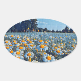 咲くカモミールの畑 楕円形シール