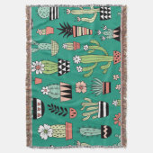 咲くキャッツグリーン背景ヴィンテージ スローブランケット (正面縦)