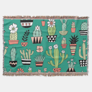 咲くキャッツグリーン背景ヴィンテージ スローブランケット