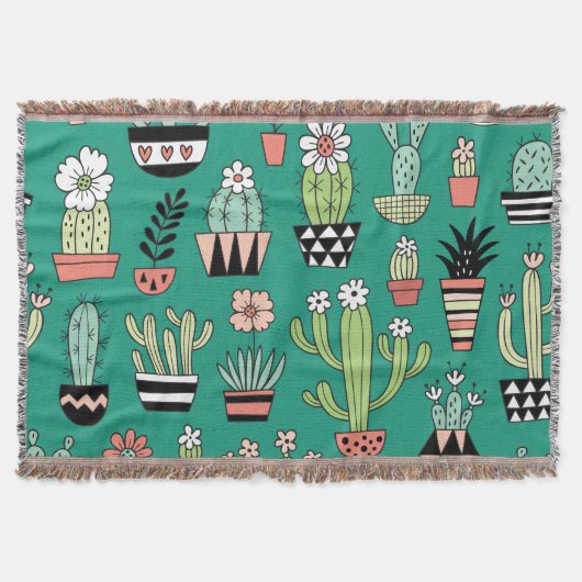 咲くキャッツグリーン背景ヴィンテージ スローブランケット (正面)