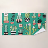 咲くキャッツグリーン背景ヴィンテージ バスタオル (バスタオル)