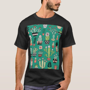 咲くキャッツグリーン背景ヴィンテージ Tシャツ