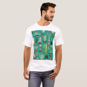 咲くキャッツグリーン背景ヴィンテージ Tシャツ (正面フル)