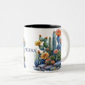 咲くサボテンと多肉植物 ツートーンマグカップ (正面右)