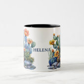 咲くサボテンと多肉植物 ツートーンマグカップ (中央)