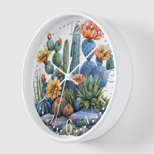 咲くサボテンと多肉植物 壁時計 (傾斜)
