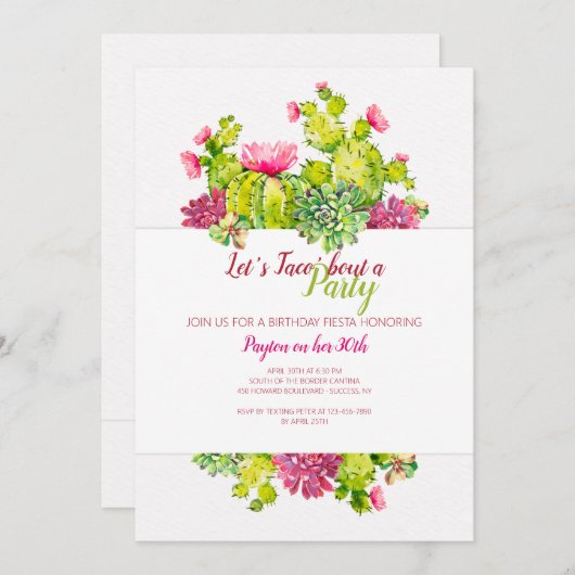 咲くサボテンの誕生日のパーティの招待状 招待状 (正面/裏面)