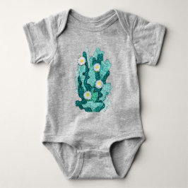 咲くサボテン多肉性の花フローラターコイズ ベビーボディスーツ