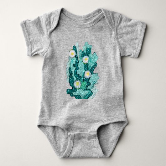 咲くサボテン多肉性の花フローラターコイズ ベビーボディスーツ (正面)