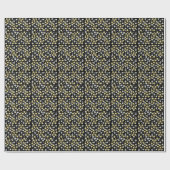 咲くデイジー。黄色とピンクの黒BG ラッピングペーパー (フラット)