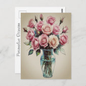 咲くバラ花花花花花束花器スケッチアート ポストカード (正面/裏面)