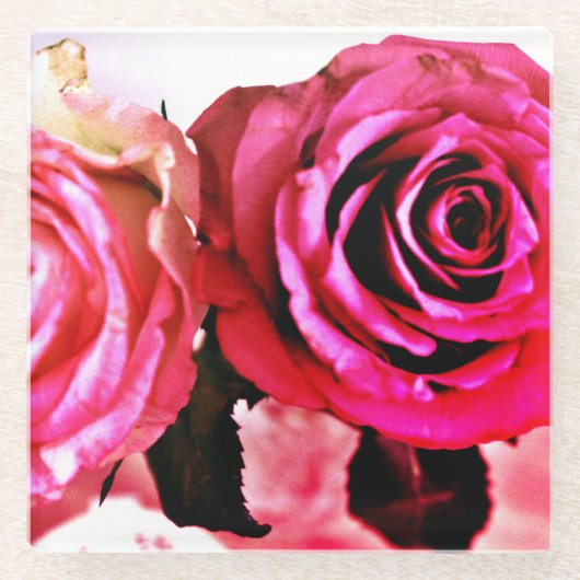 咲くバラ ガラスコースター (正面)